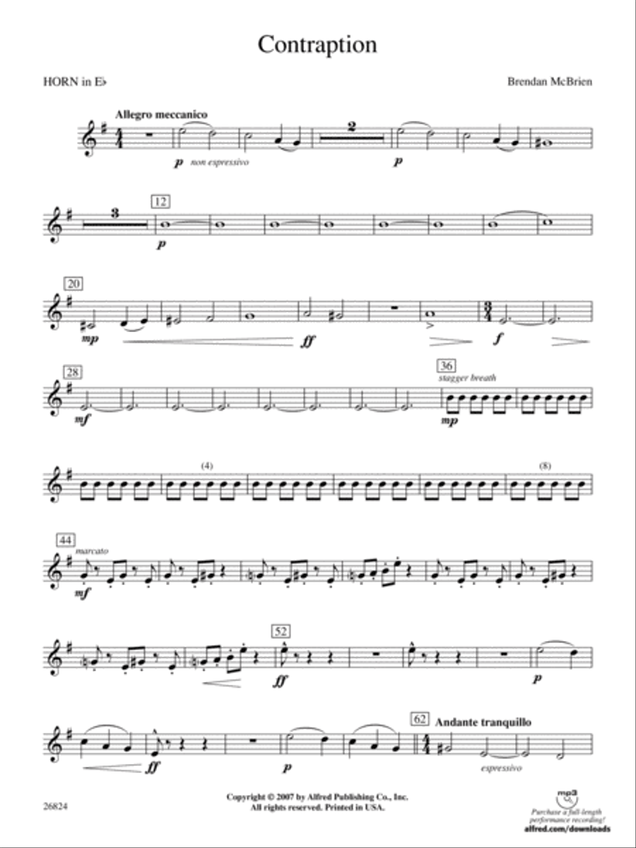 Contraption: (World Part) 1st Horn in E-flat Concert Band scores gallery preview page 1
