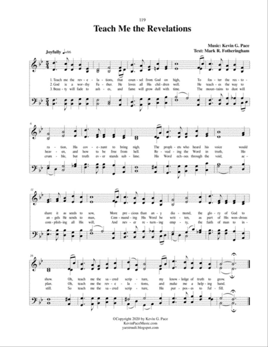 Teach Me the Revelations, a sacred hymn 4-Part scores gallery preview page 1