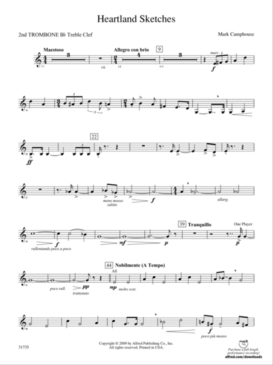 Heartland Sketches: (World Part) 2nd B-flat Trombone T.C. Concert Band scores gallery preview page 1