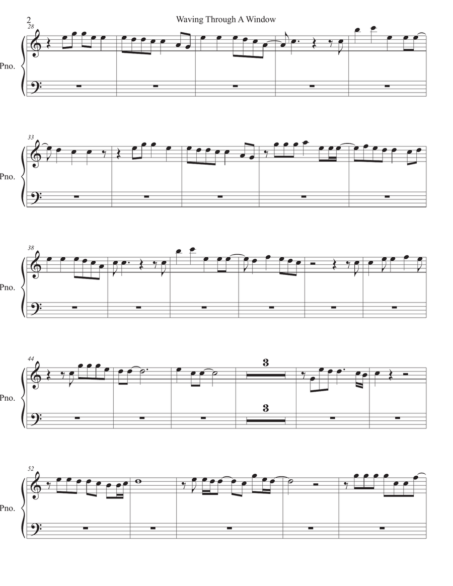Waving Through A Window Easy Piano scores gallery preview page 2