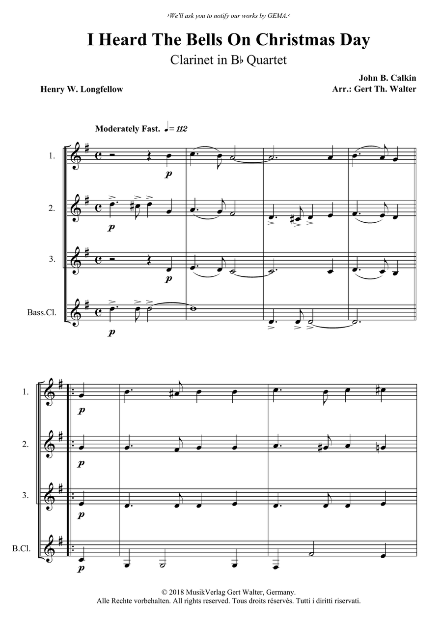 I Heard The Bells On Christmas Day Woodwind Quartet scores gallery preview page 1