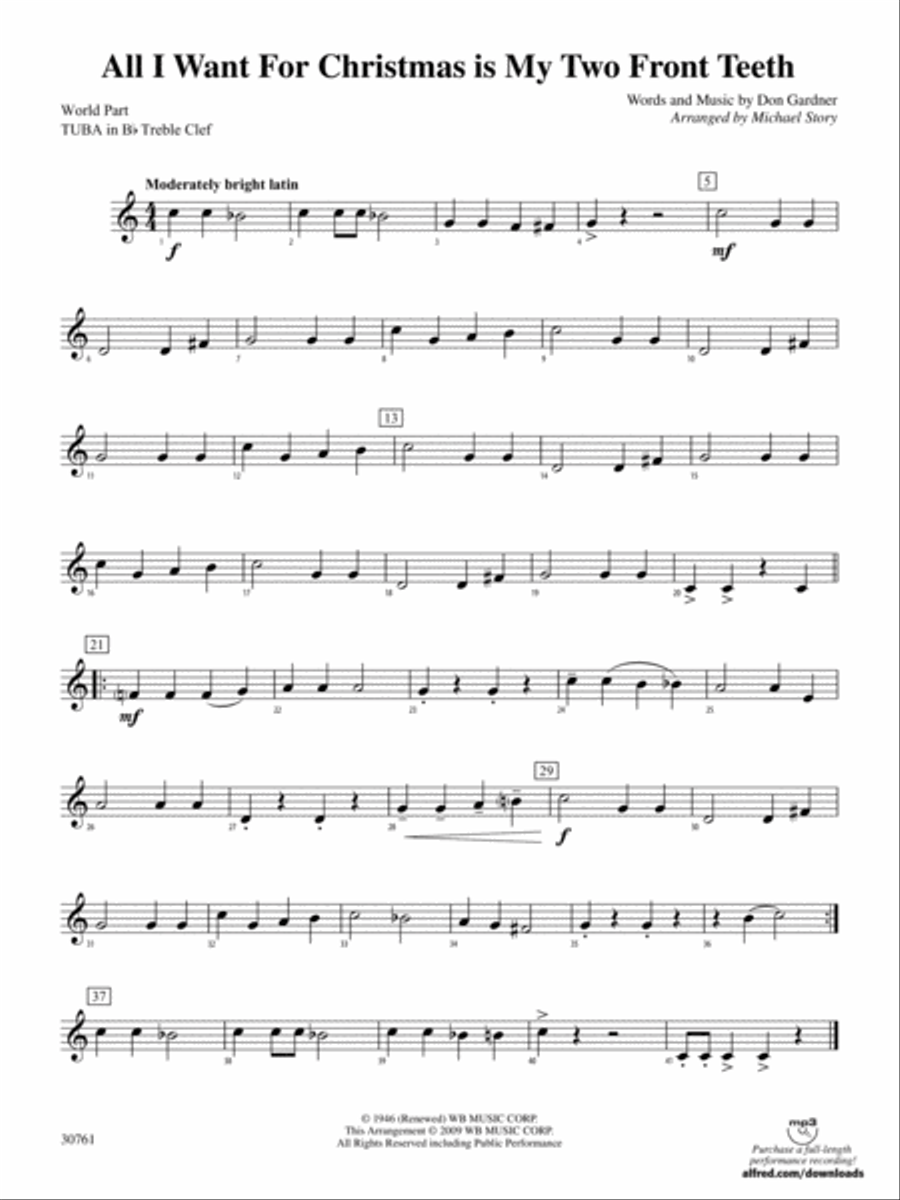 All I Want for Christmas Is My Two Front Teeth: (World Part) B-flat Tuba T.C. Concert Band scores gallery preview page 1