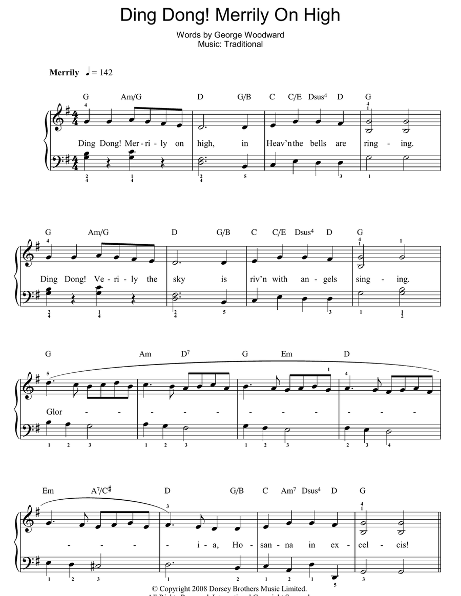 Ding Dong! Merrily On High! Easy Piano scores gallery preview page 1