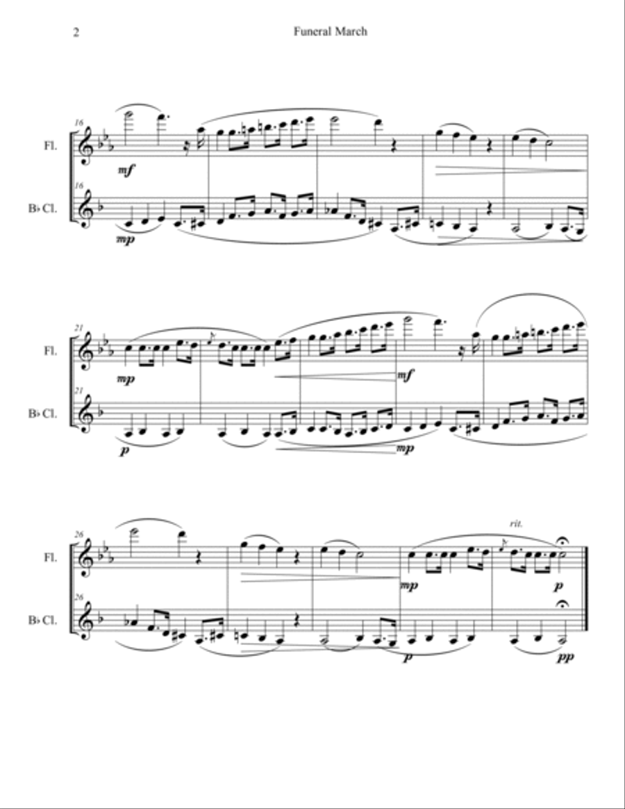 Funeral March (Flute and Clarinet Duet) Woodwind Duet scores gallery preview page 2