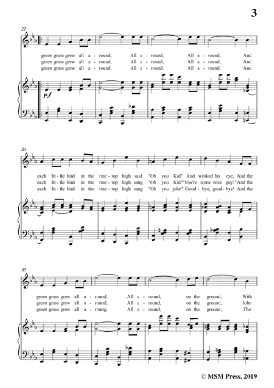 Harry Von Tilzer-Green Grass Grew All Around,in E flat Major,for Voice and Piano Voice Solo scores gallery preview page 5