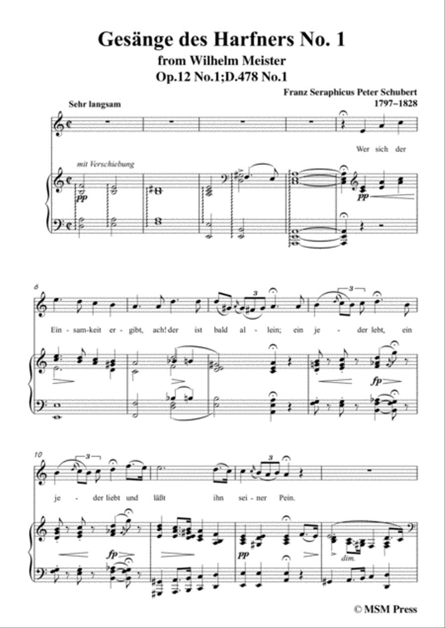 Schubert-Gesänge des Harfners,Op.12 No.1,in a minor,for Voice&Piano Voice scores gallery preview page 3