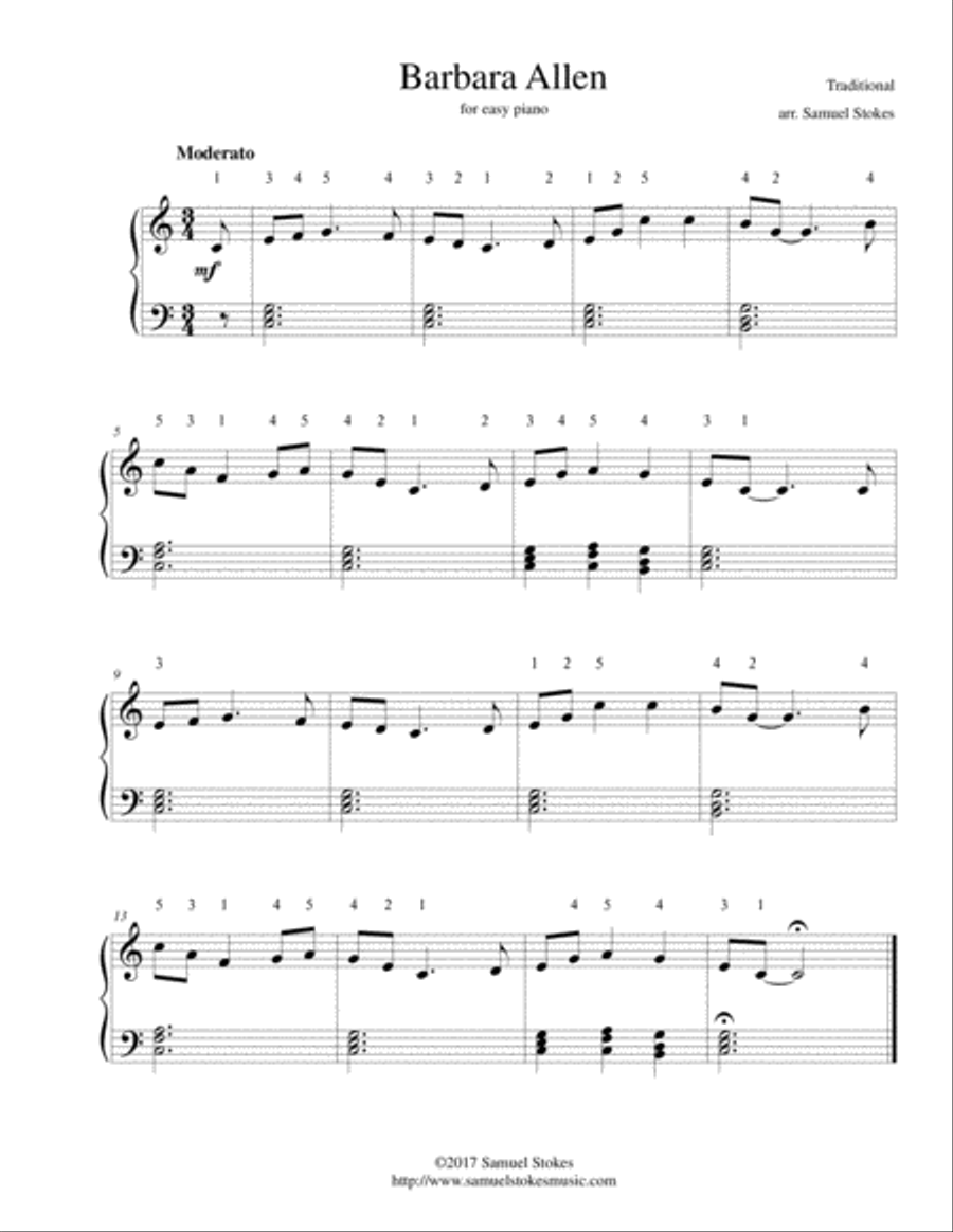 Barbara Allen - easy piano Easy Piano scores gallery preview page 1