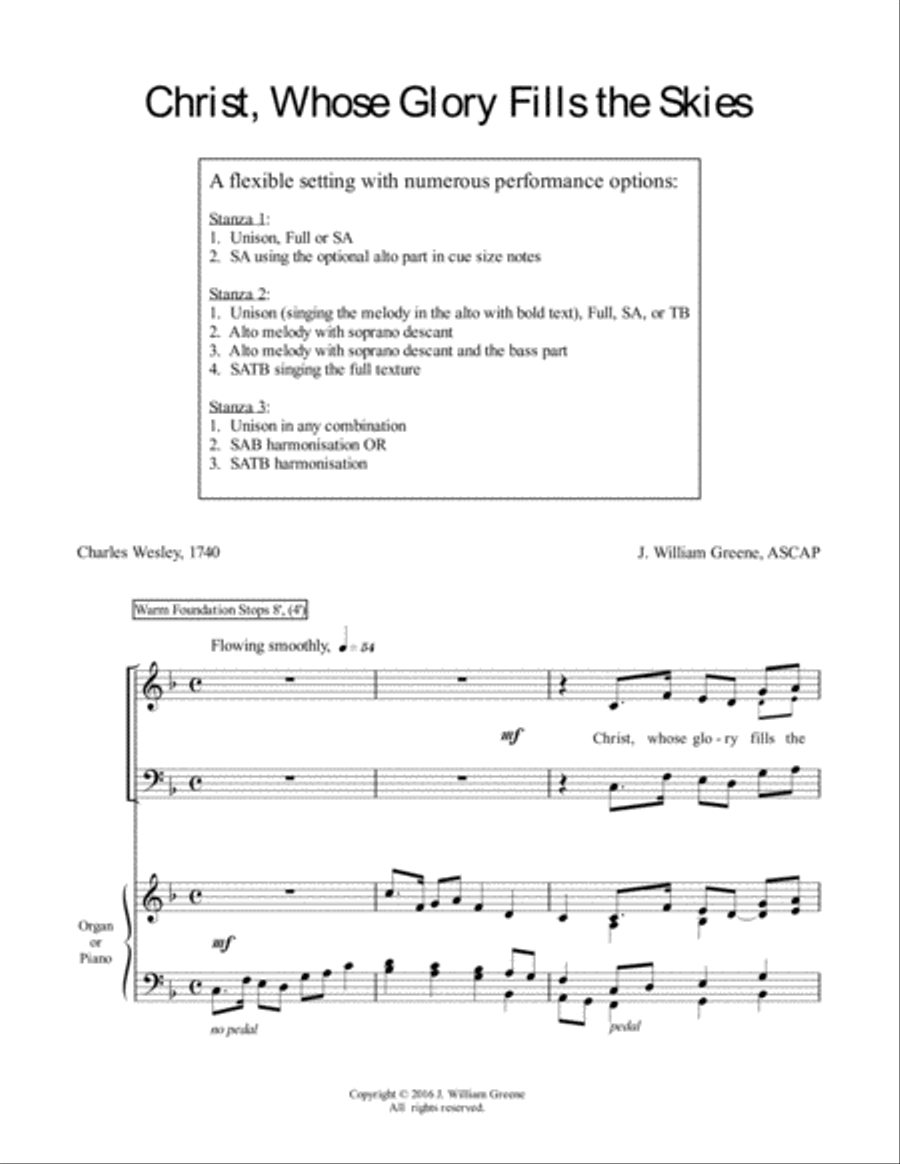 Christ, Whose Glory Fills the Skies 4-Part scores gallery preview page 1