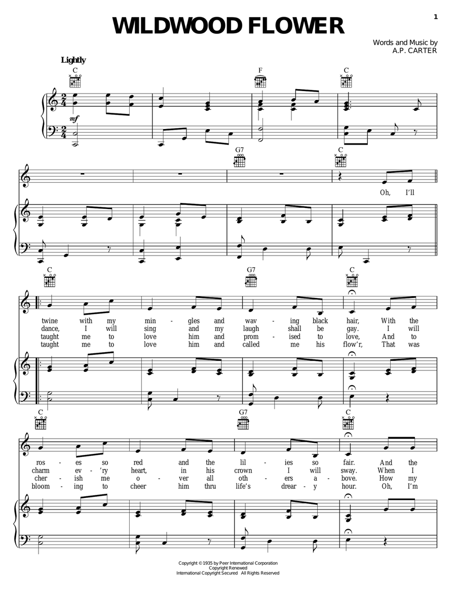Wildwood Flower Piano, Vocal, Guitar scores gallery preview page 1