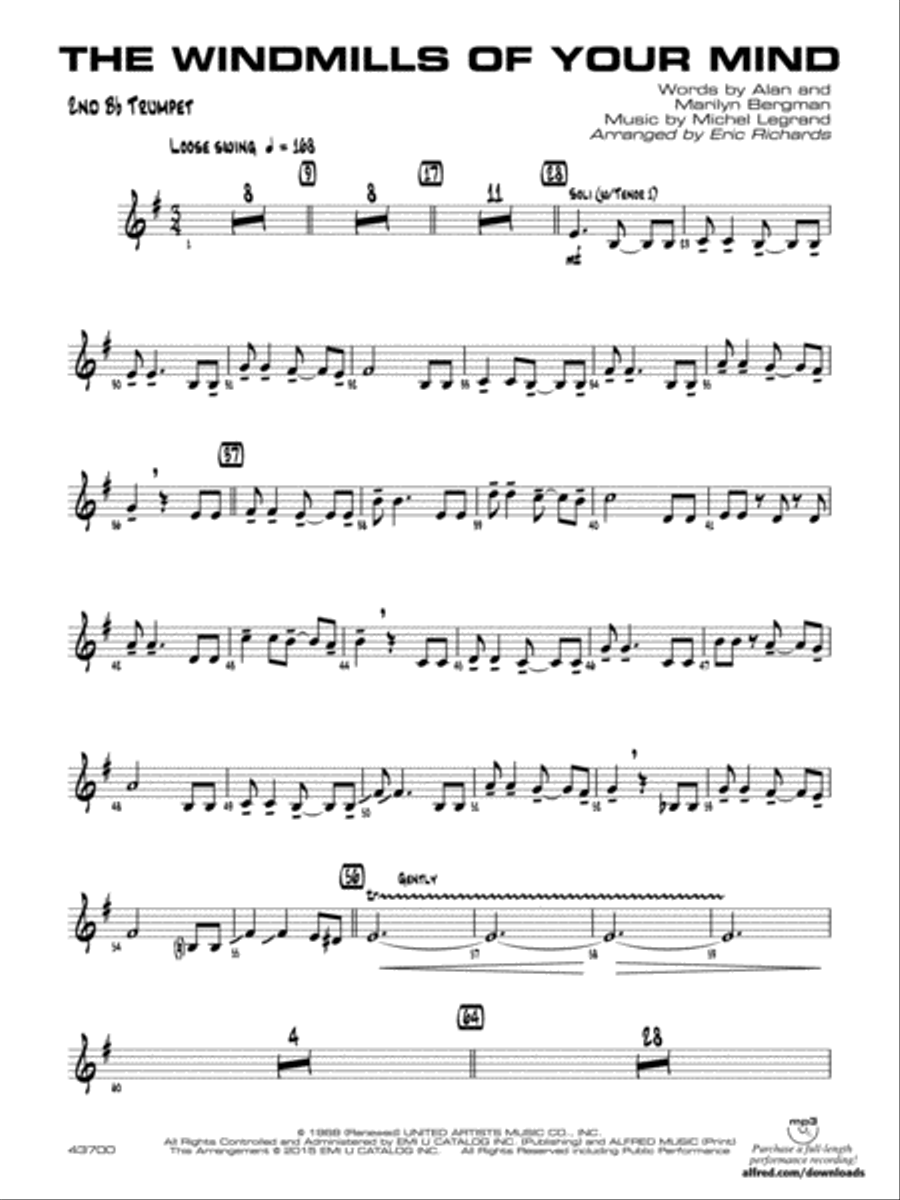 The Windmills of Your Mind: 2nd B-flat Trumpet Jazz Ensemble scores gallery preview page 1