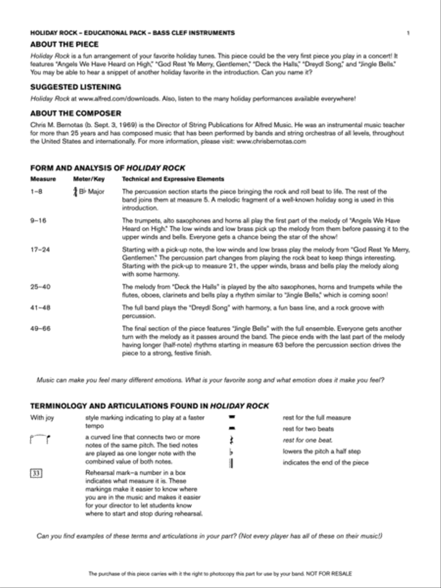 Holiday Rock: Bass Educational Pack Concert Band scores gallery preview page 1