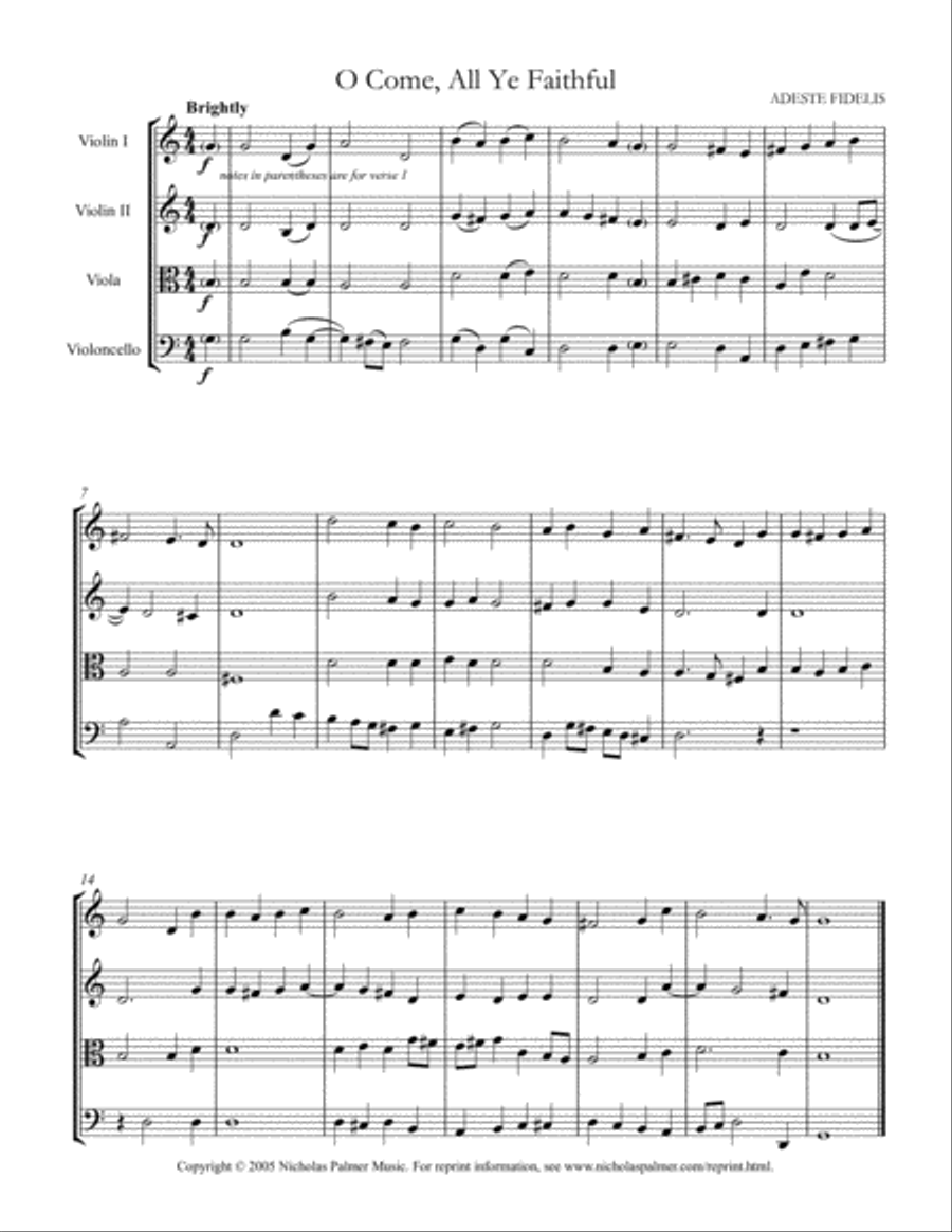 O come, all ye faithful / Adeste fideles - easy string quartet String Quartet scores gallery preview page 1