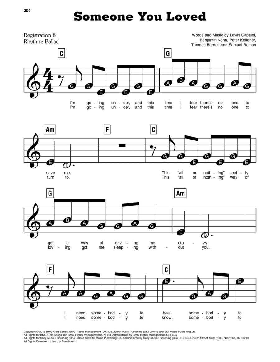 Someone You Loved Easy Piano scores gallery preview page 1