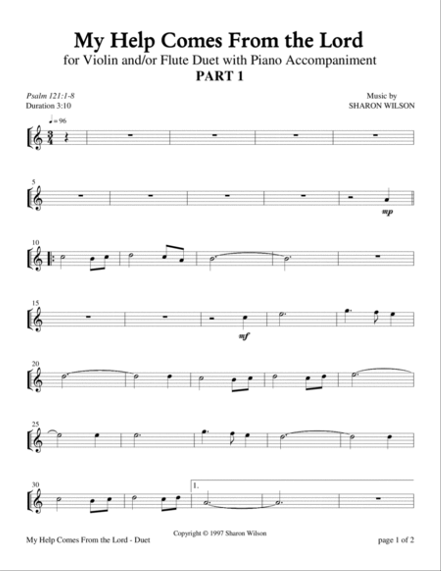 My Help Comes From the Lord ~ Psalm 121 (Violin and/or Flute Duet with Piano Accompaniment) Flute scores gallery preview page 3