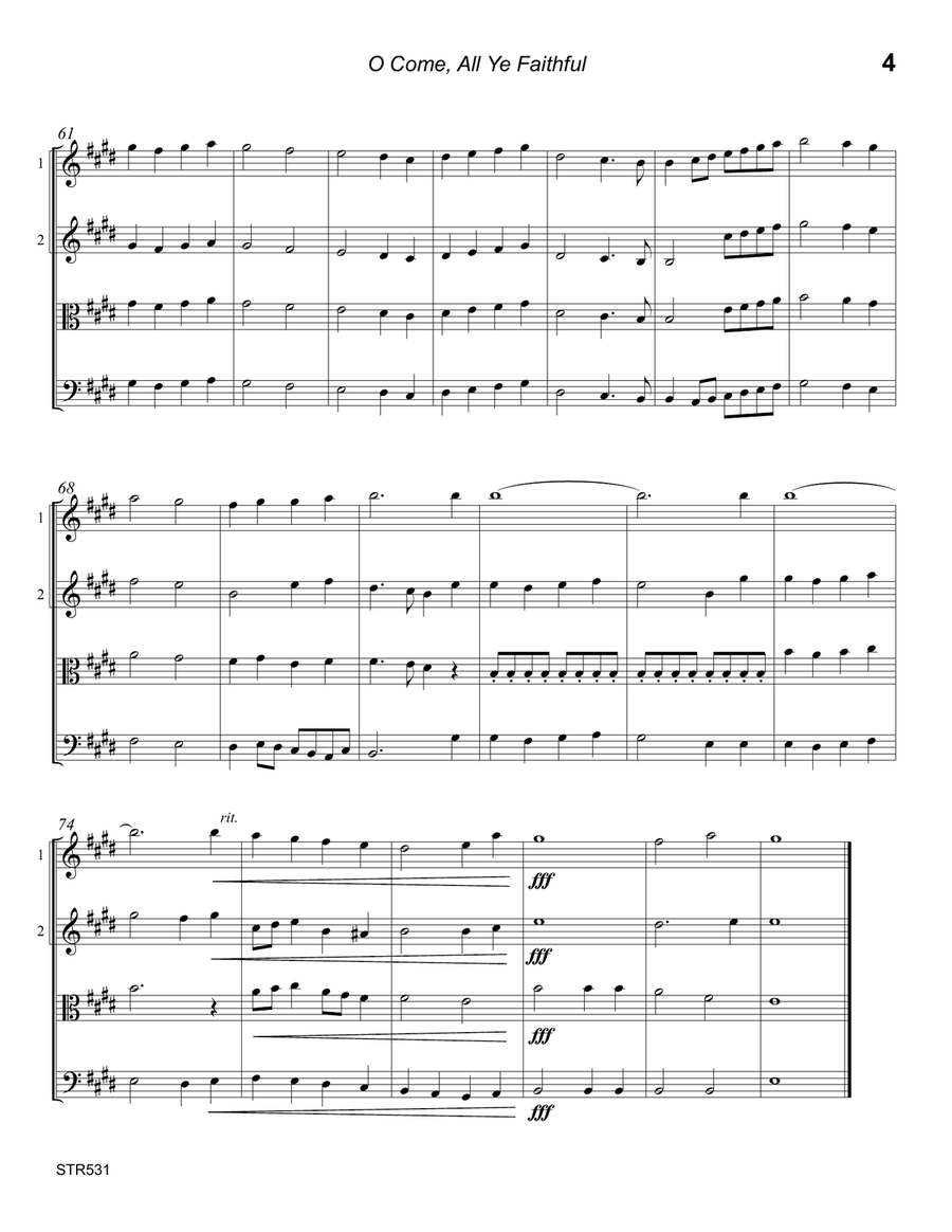 O COME ALL YE FAITHFUL - STRING QUARTET (unaccompanied) A Cappella scores gallery preview page 4