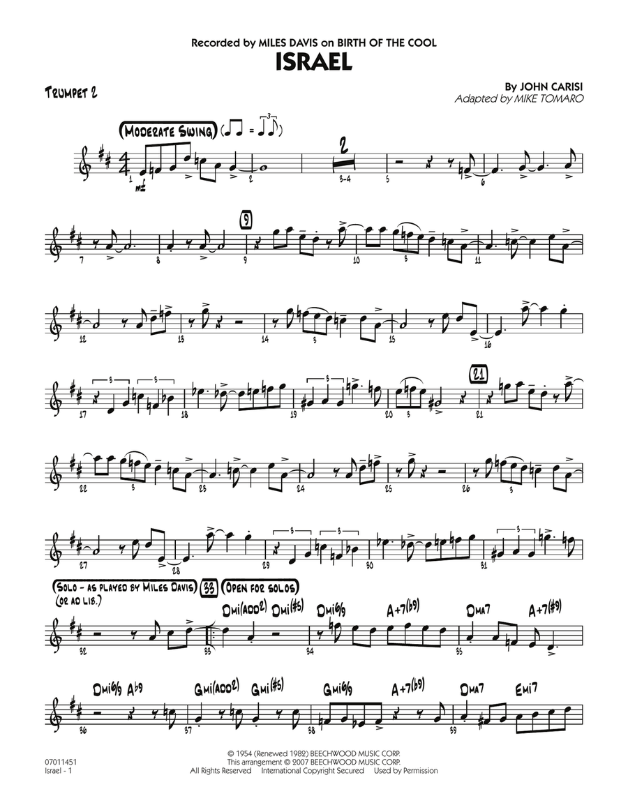 Israel - Trumpet 2 Israel - Trumpet 2 Jazz Ensemble scores gallery preview page 1