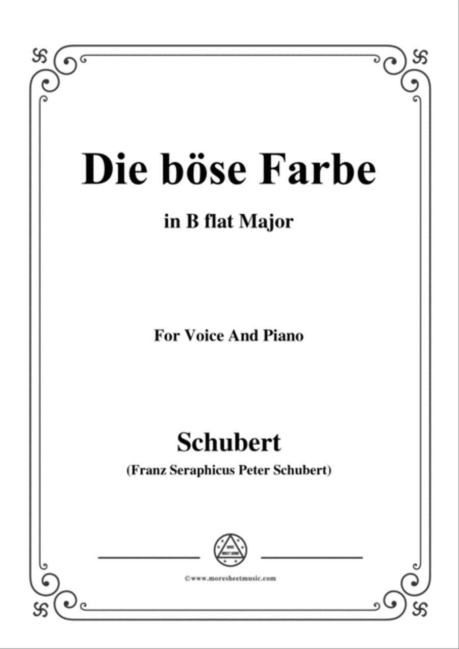 Schubert-Die böse Farbe,from 'Die Schöne Müllerin',Op.25 No.17,in B flat Major,for Voice&Piano Voice scores gallery preview page 1
