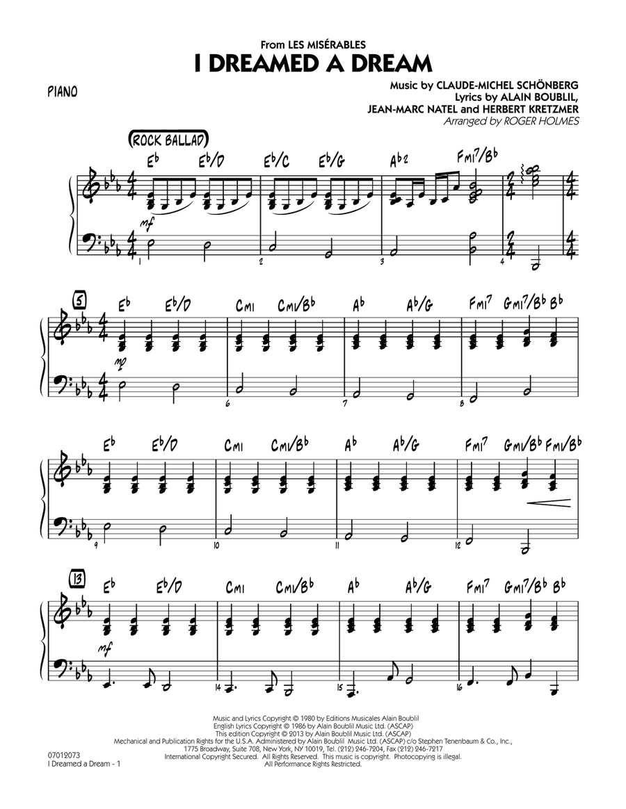 I Dreamed a Dream (from Les Miserables) - Piano Jazz Ensemble scores gallery preview page 1