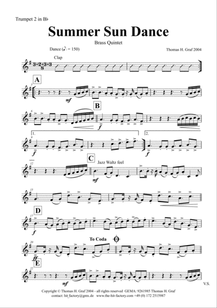 Summer Sun Dance - 11/8 - Folk Dance Style - Brass Quintet Brass Quintet scores gallery preview page 6