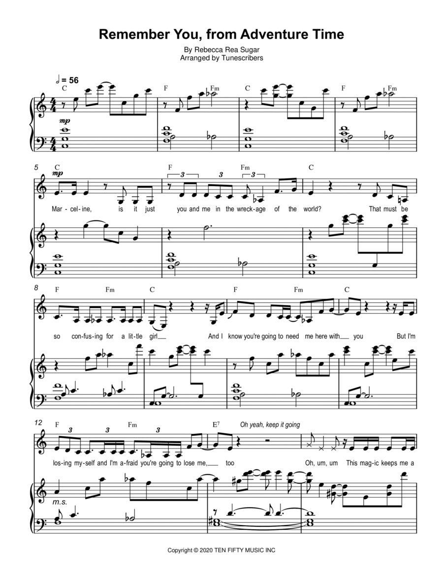Remember You, from Adventure Time Voice scores gallery preview page 1