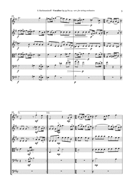 Rachmaninoff - VOCALISE - String Orchestra, score and parts image number null