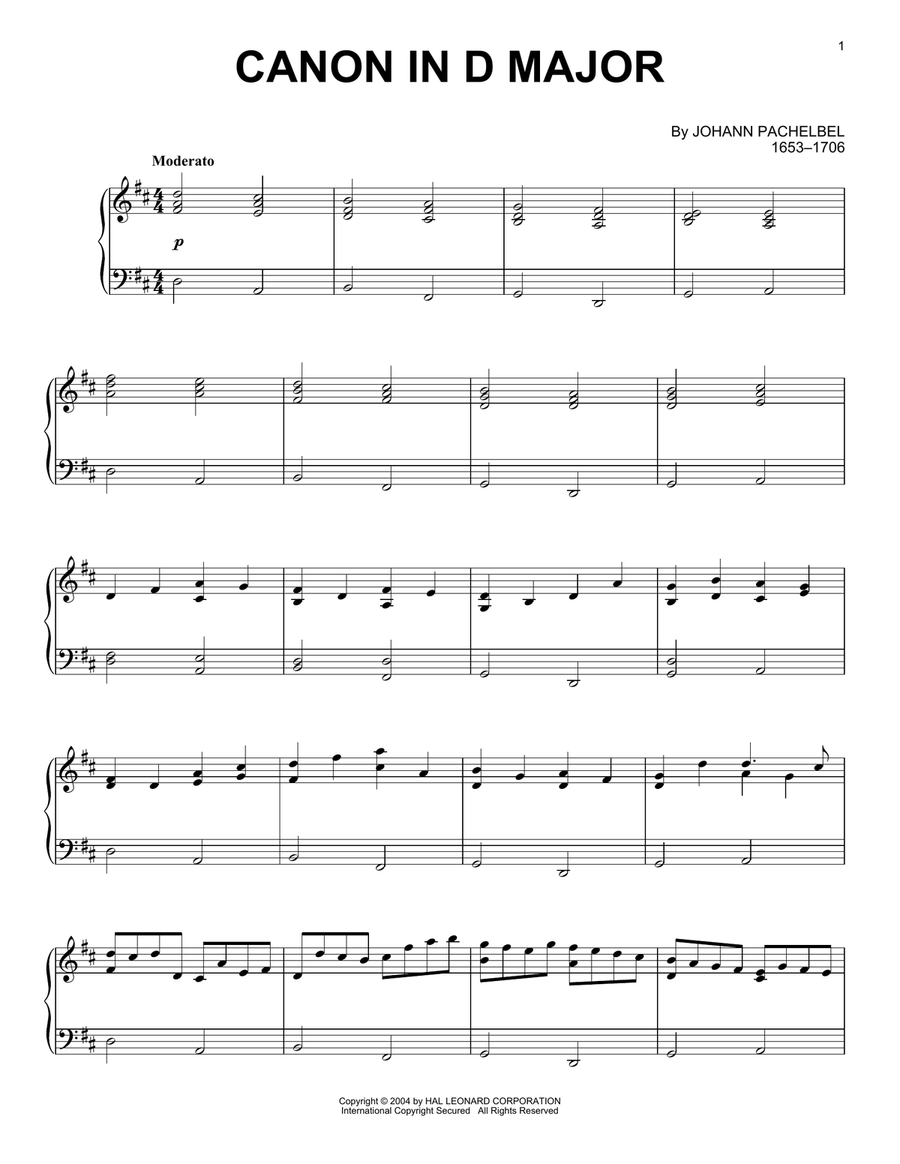 Canon In D Canon In D Piano Solo scores gallery preview page 1