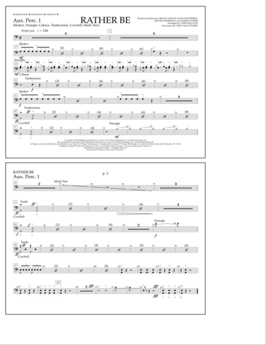Rather Be - Aux. Perc. 1 A Cappella scores gallery preview page 1