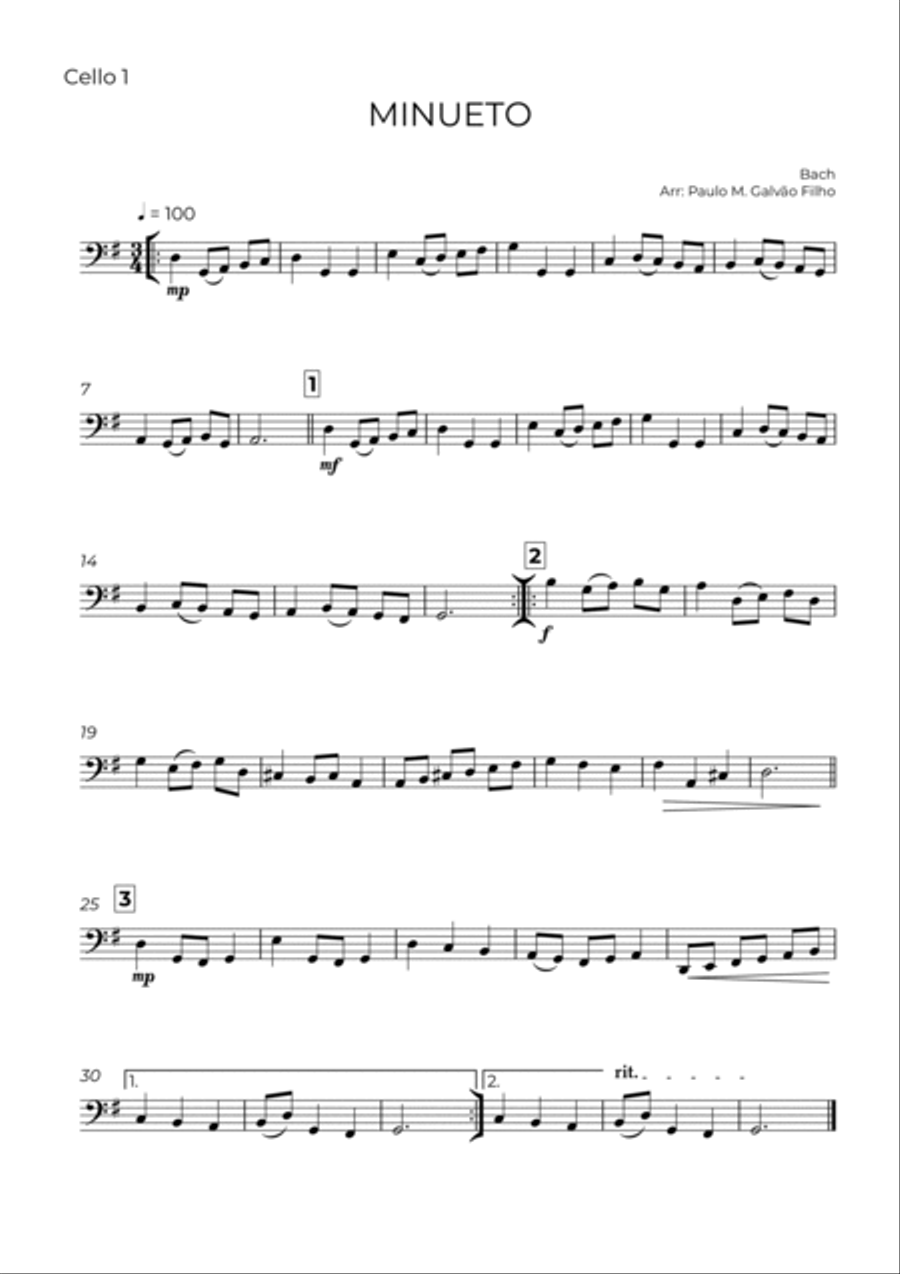 MINUETO - BACH - CELLO TRIO String Trio scores gallery preview page 5