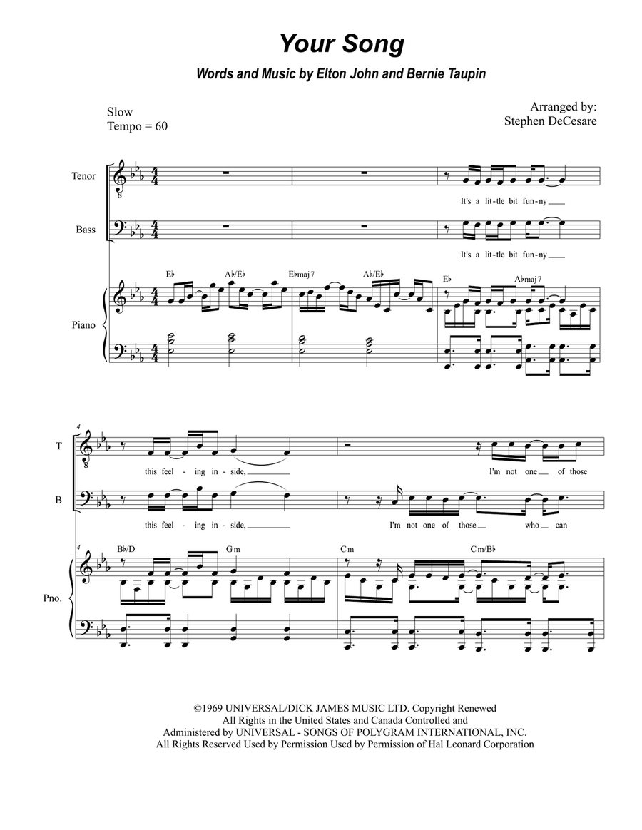 Your Song Your Song 4-Part scores gallery preview page 1