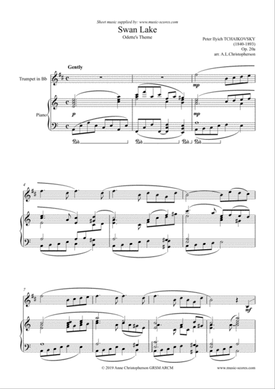 Swan Lake - Odette's Theme - Trumpet and Piano Trumpet Solo scores gallery preview page 1