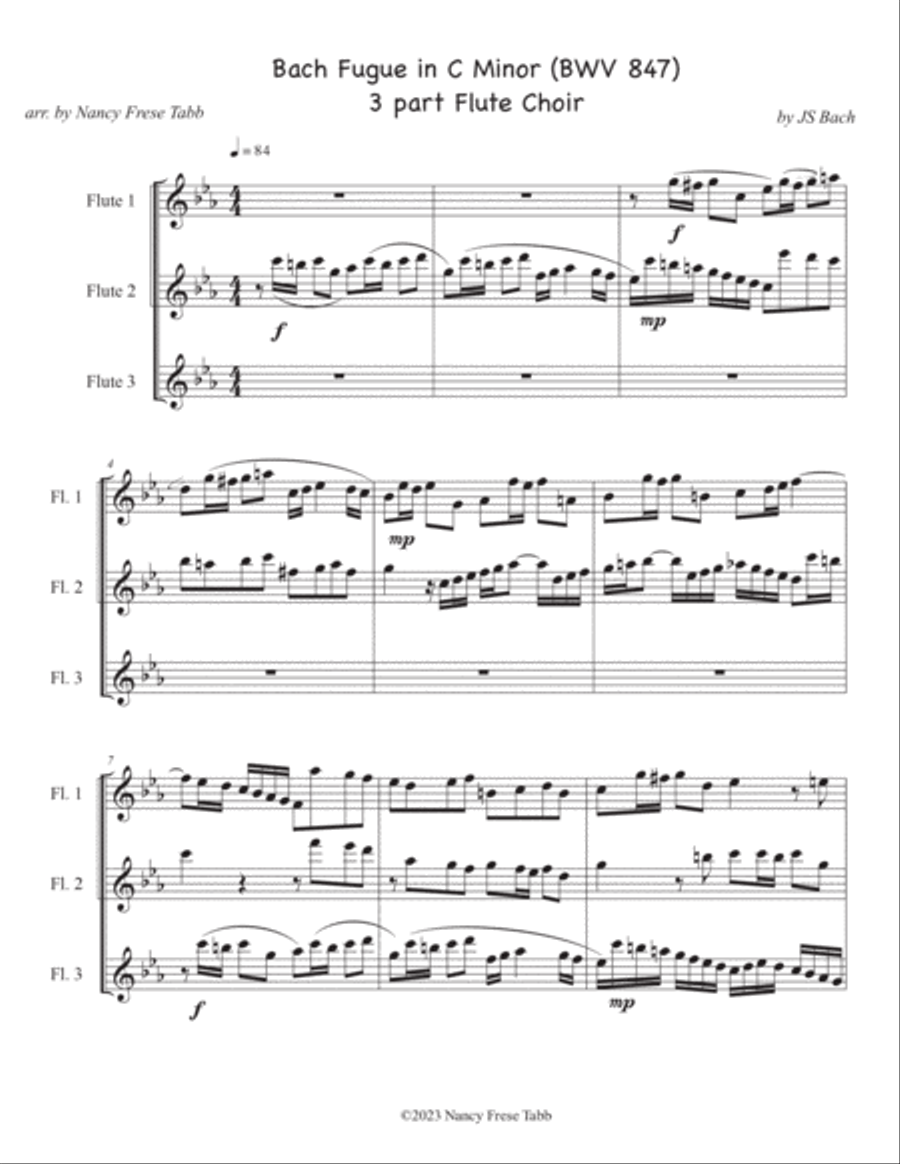 Bach Fugue in C Minor for 3 Part Flute Choir Woodwind Trio scores gallery preview page 2