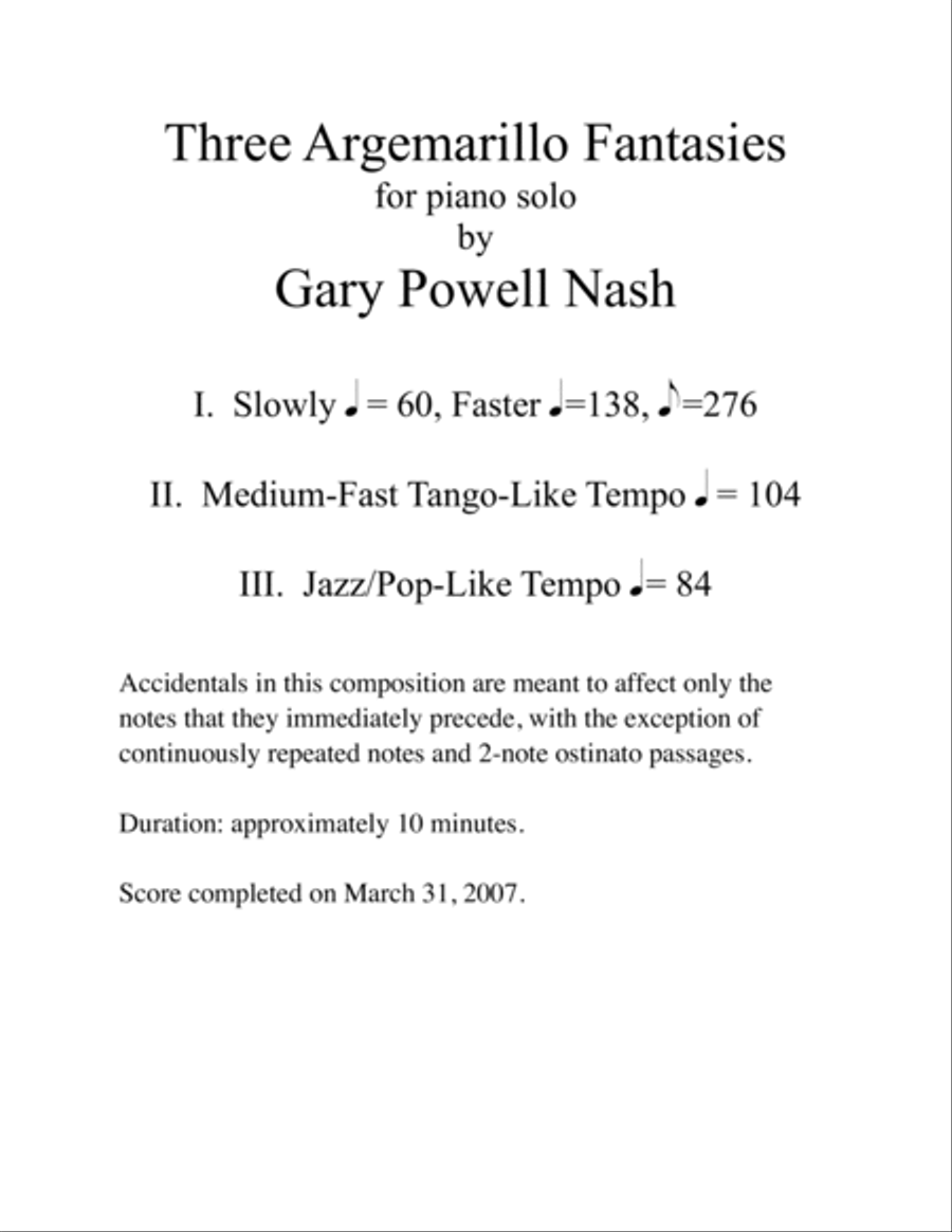 Three Argemarillo Fantasies Piano Solo scores gallery preview page 2