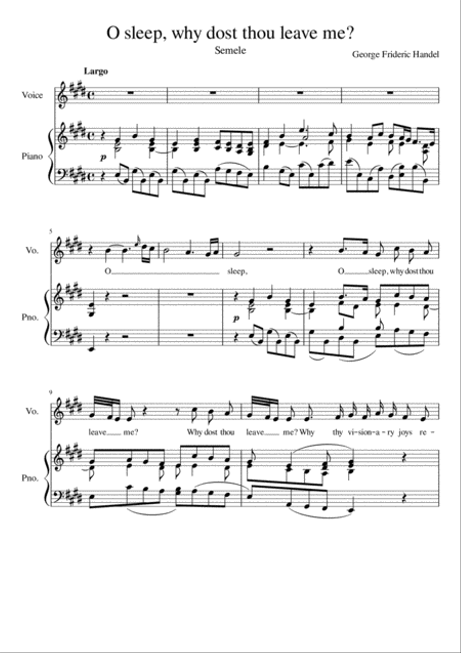 O sleep, why dost thou leave me? - E Major Voice Solo scores gallery preview page 2
