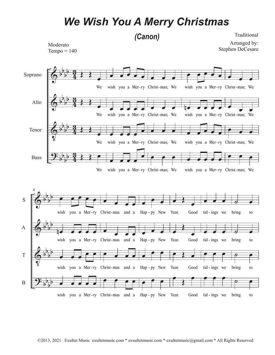 We Wish You A Merry Christmas (Canon) (SATB) 4-Part scores gallery preview page 1