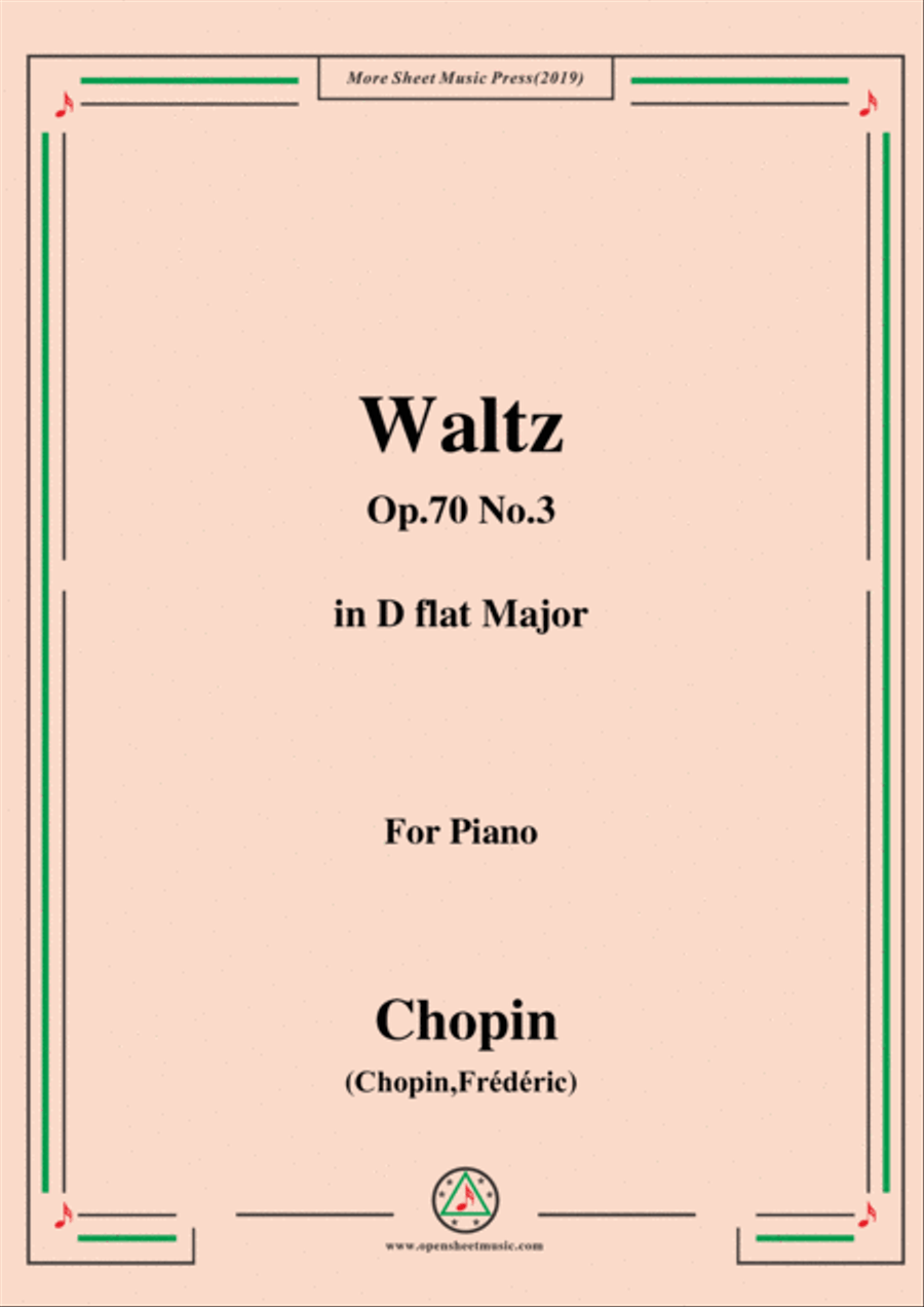 Chopin-Waltz Op.70 No.3 in D flat Major,for Piano Piano Solo scores gallery preview page 1