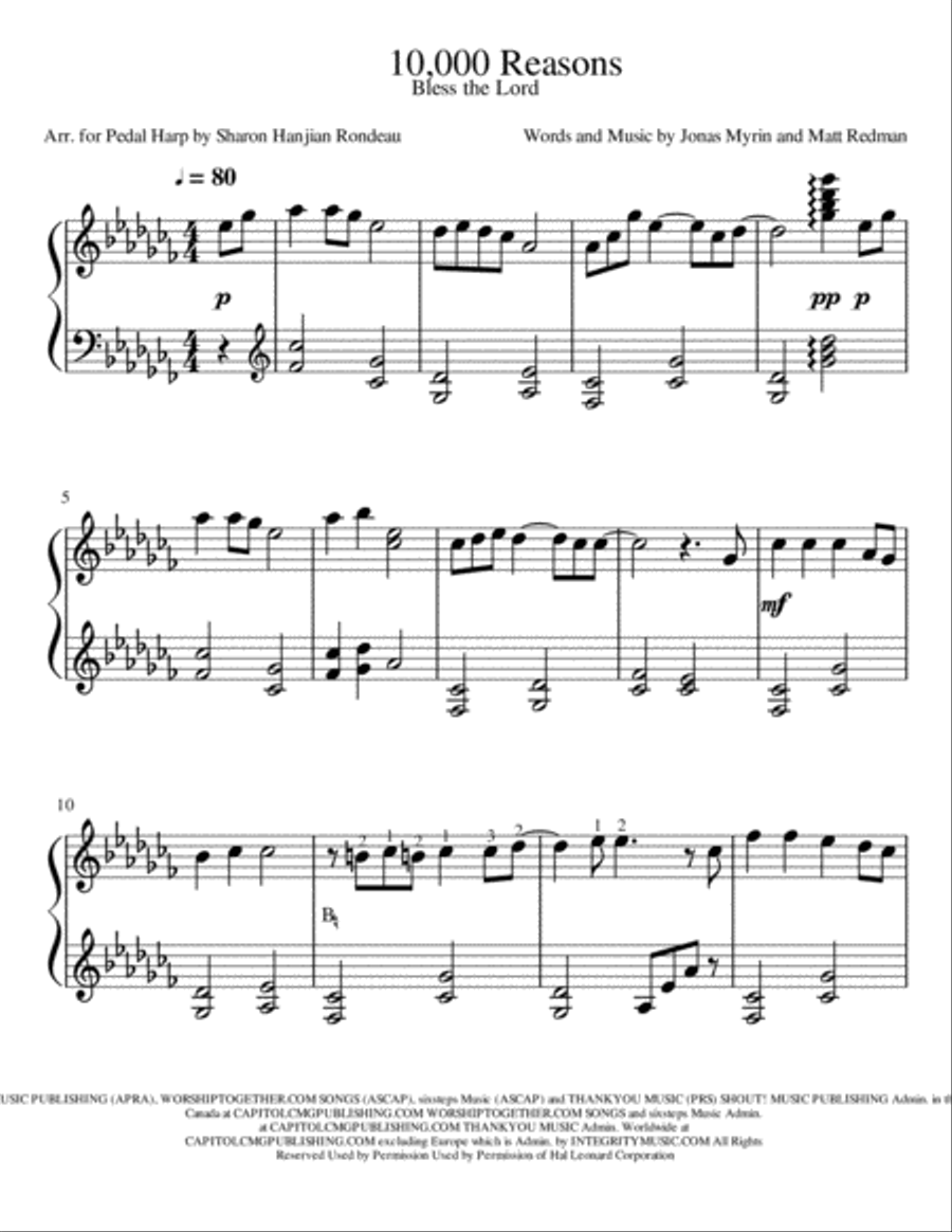 10,000 Reasons (Bless The Lord) Harp scores gallery preview page 1