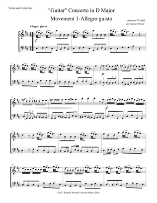 Vivaldi "Guitar" Concerto in D for Violin/Cello Duo -Mvt 1