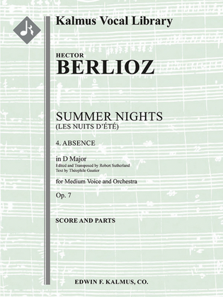 Summer Nights, Op. 7 (Les nuits d'ete) -- 4. Absence (transposed in D)