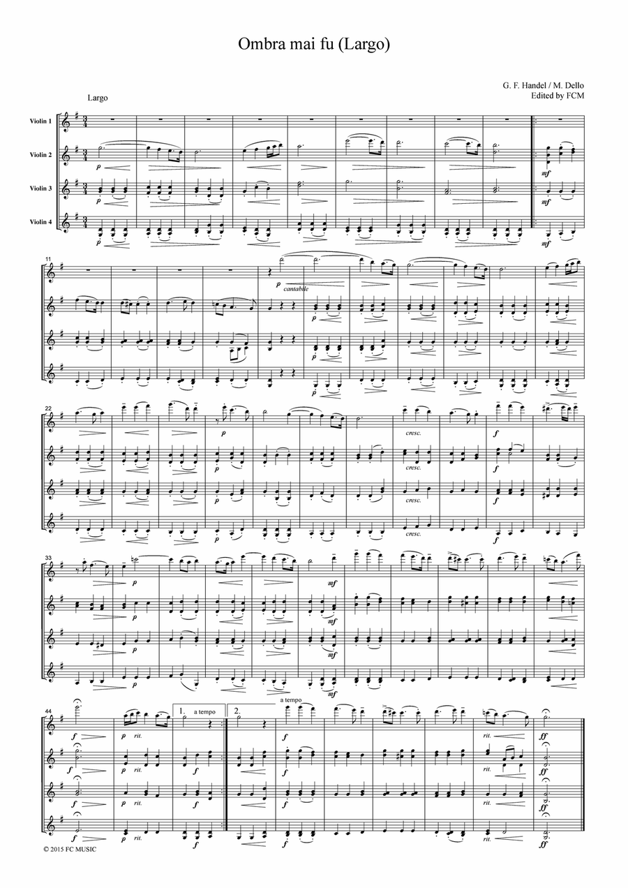 Handel Ombra mai fu (Largo), for 4 Violins, VN404 String Quartet scores gallery preview page 1