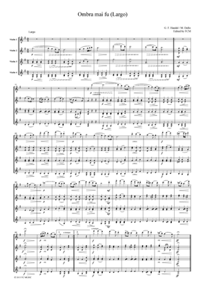 Book cover for Handel Ombra mai fu (Largo), for 4 Violins, VN404
