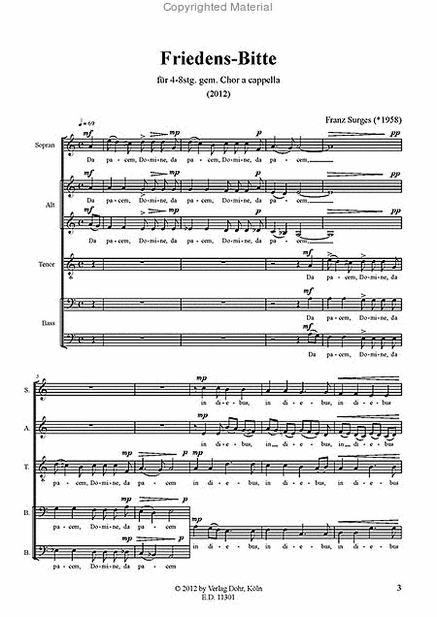 Friedens-Bitte für 4-8stg. gemischten Chor a cappella (2012)