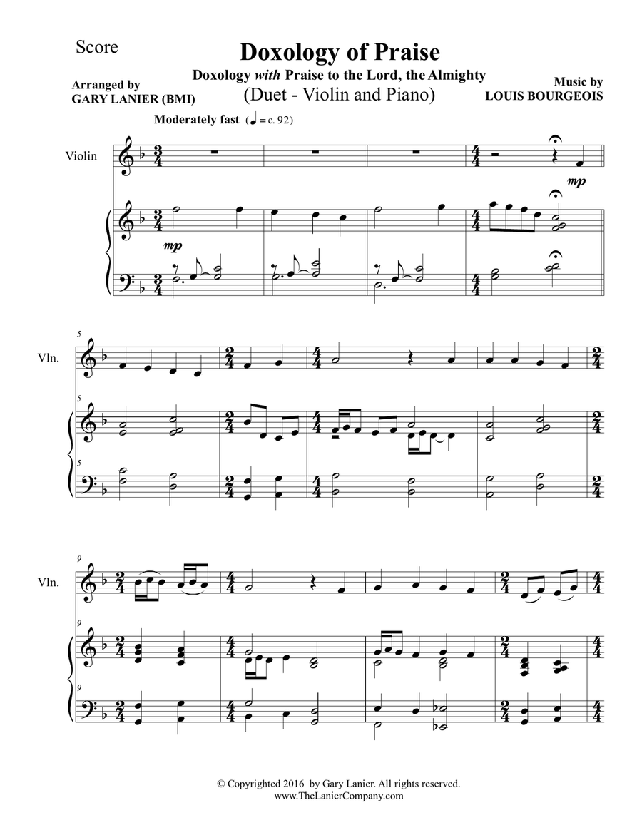 DOXOLOGY of PRAISE (Duet – Violin & Piano with Parts) Violin Solo scores gallery preview page 2