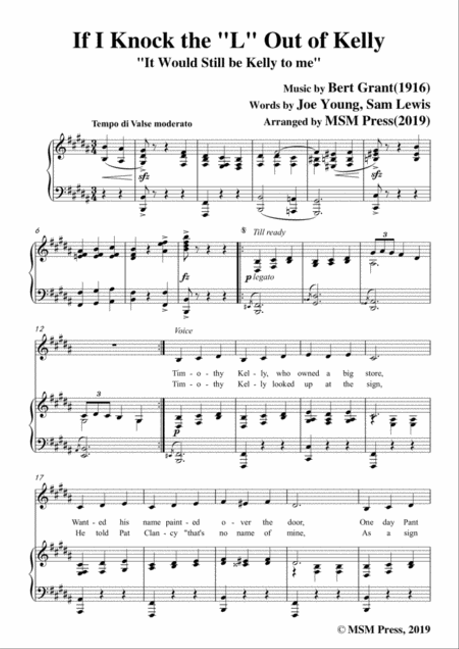 Bert Grant-If I Knock the 'L' Out of Kelly,in B Major,for Voice&Piano Voice scores gallery preview page 3