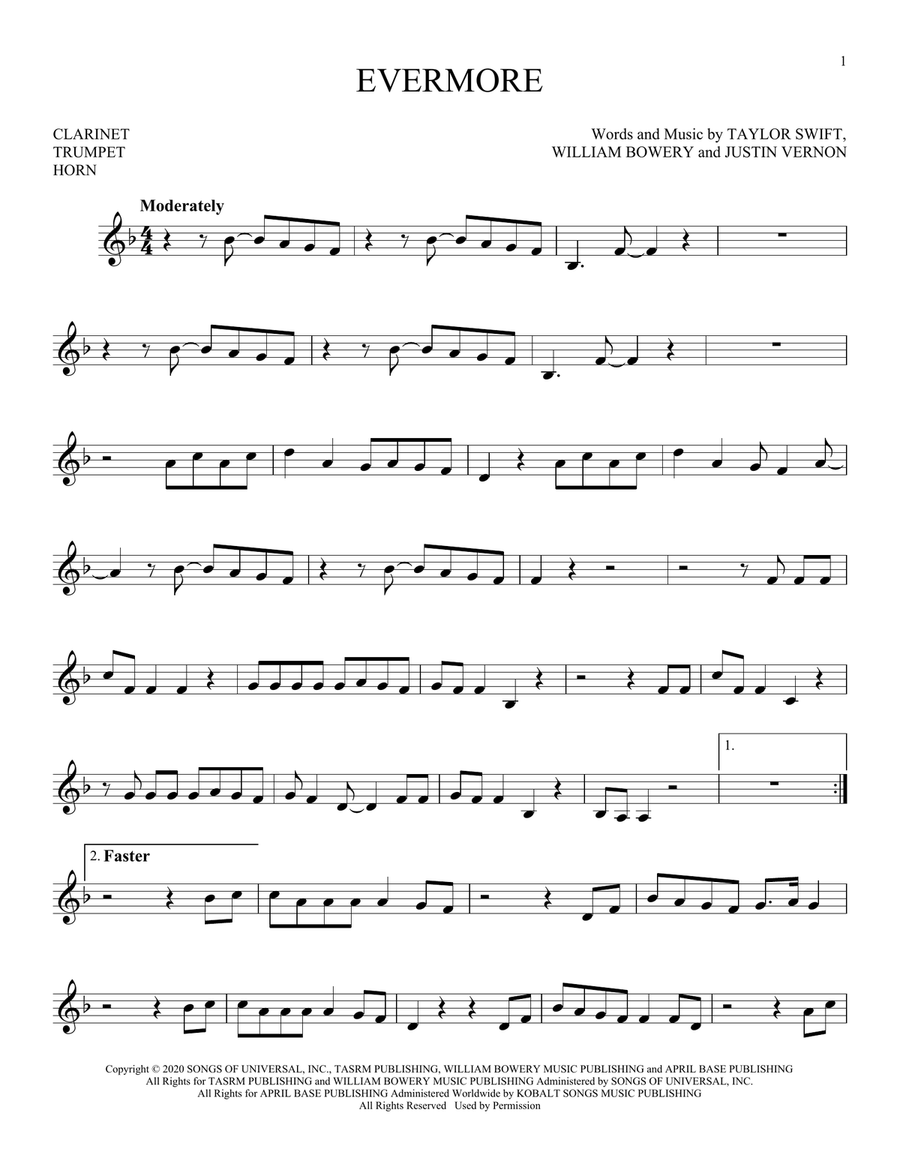 evermore (feat. Bon Iver) Part scores gallery preview page 1