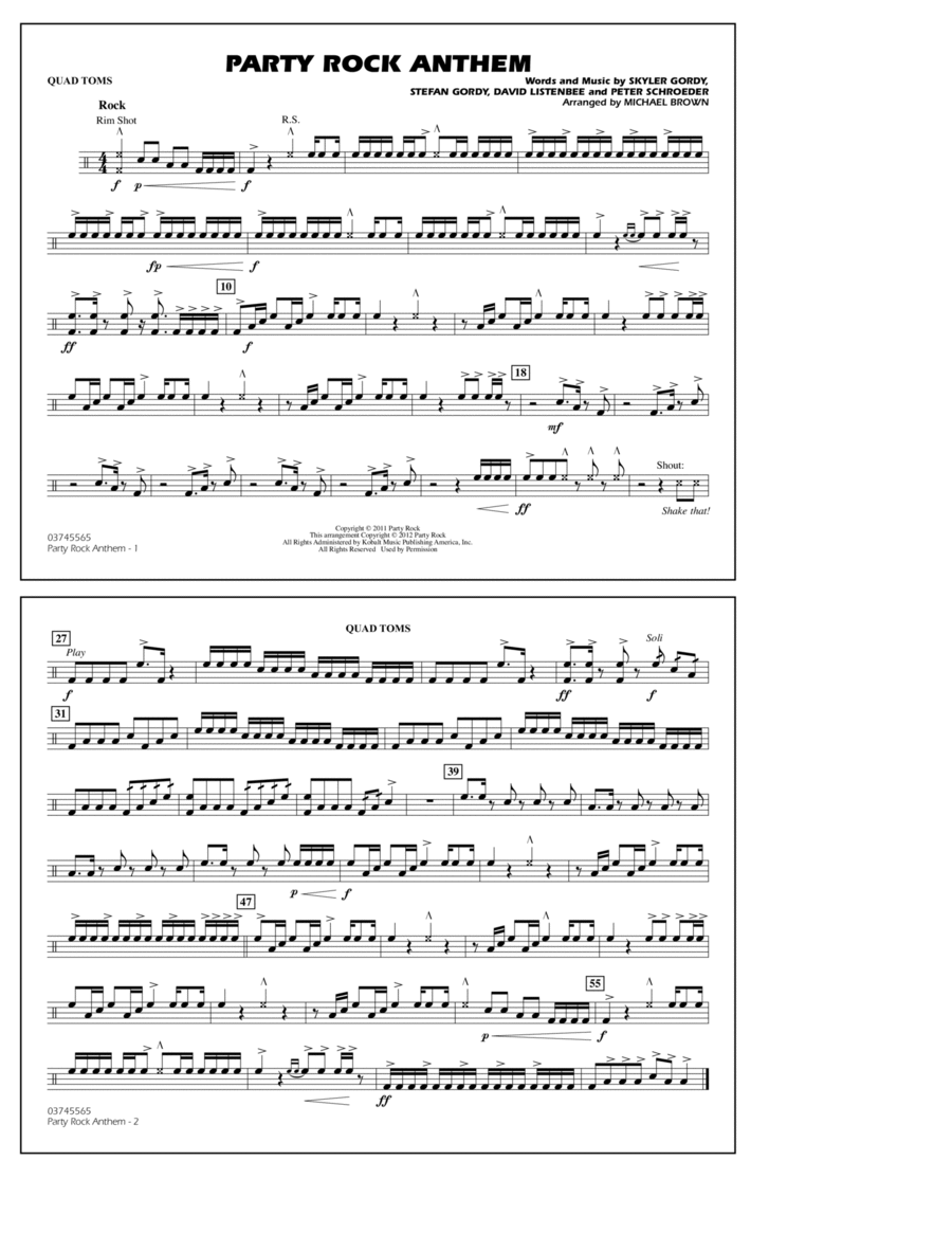 Party Rock Anthem - Quad Toms Marching Band scores gallery preview page 1