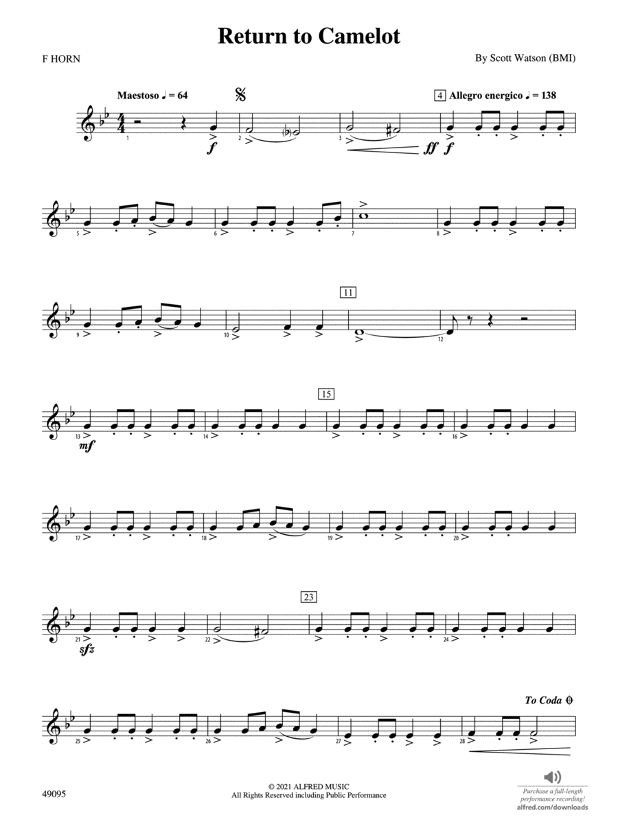 Return to Camelot: 1st F Horn Concert Band scores gallery preview page 1