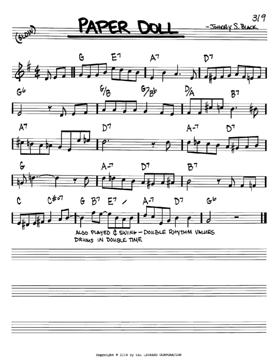Paper Doll Paper Doll Piano scores gallery preview page 1