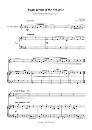 Battle Hymn of the Republic - a Jazz Arrangement - for Tenor Saxophone and Piano