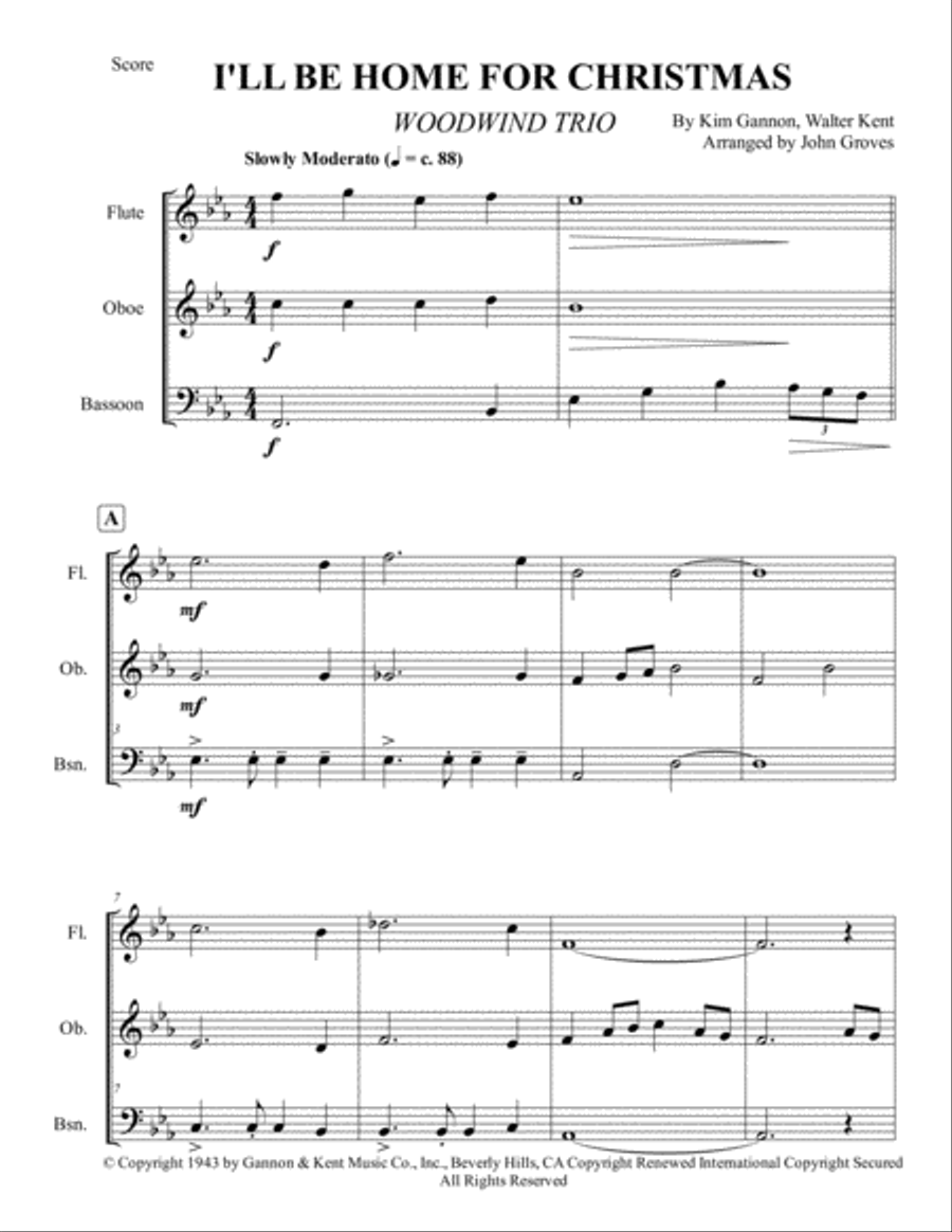 I'll Be Home For Christmas Woodwind Trio scores gallery preview page 2