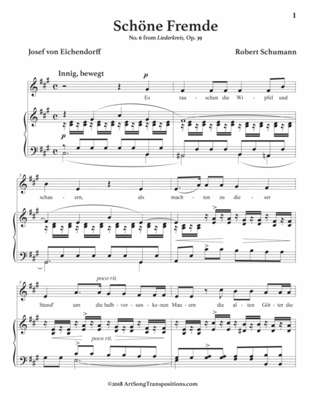 SCHUMANN: Schöne Fremde, Op. 39 no. 6 (in 3 medium keys: A, A-flat, G major)